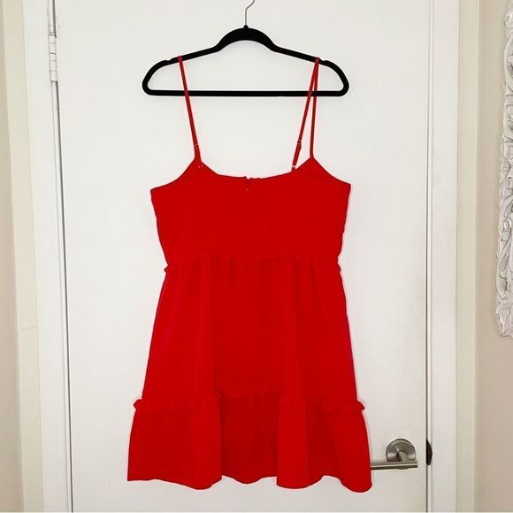 BCBGeneration Revolve womens crinkle poly A-Line Mini Dress chili Red L - Picture 9 of 12